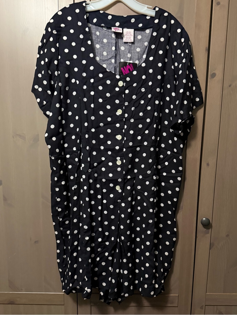 Polka Dot Button-Front Women’s Romper- Navy Blue /White